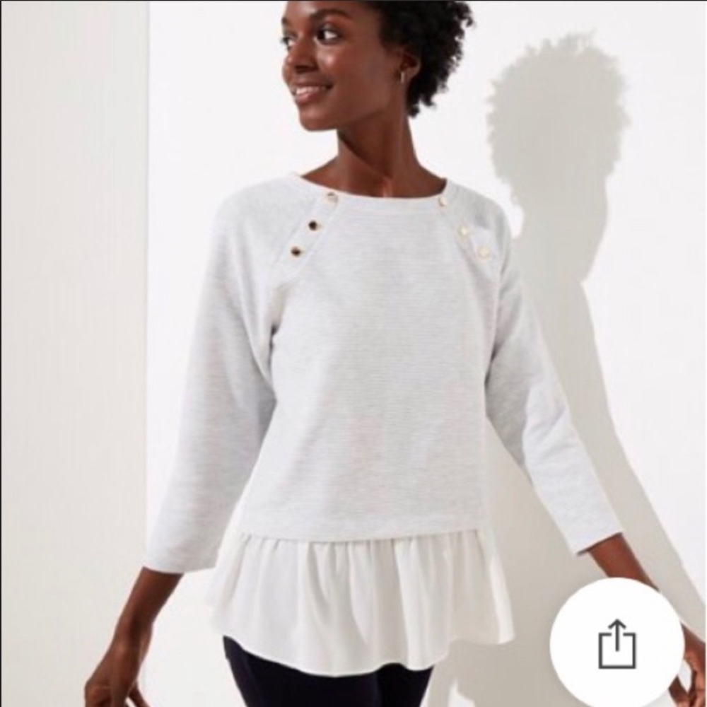 LOFT Mixed Media Shoulder Button Sweatshirt